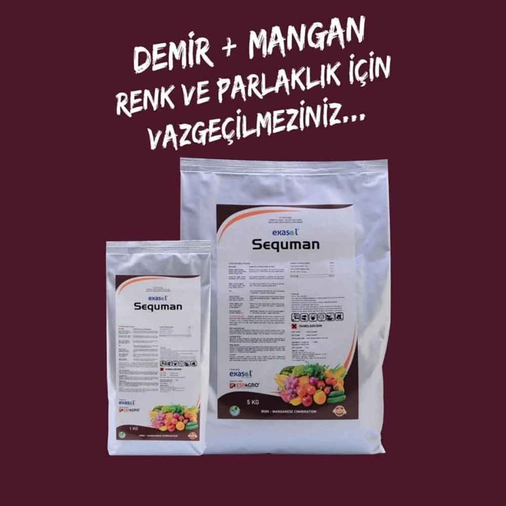EXASOL SEQUAMAN DEMİR GÜBRE %16 DEMİR (Fe) %8 MANGAN (Mn) DEMİR İÇERİKLİ TOZ GÜBRE 1 KG KLORSUZ