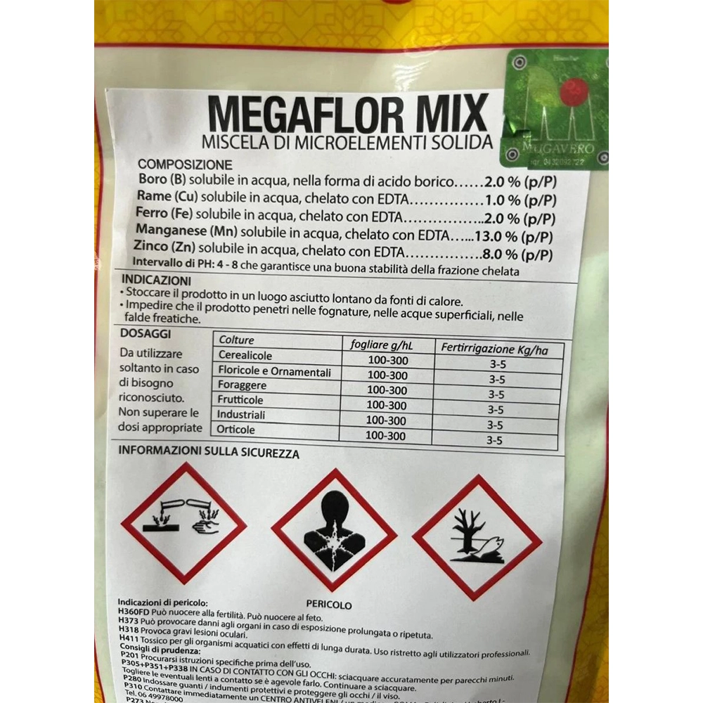 MUGAVERO MEGAFLOR MİX COMBİ YAPRAK GÜBRESİ 1 KG - BOR, BAKIR, DEMİR, MANGAN