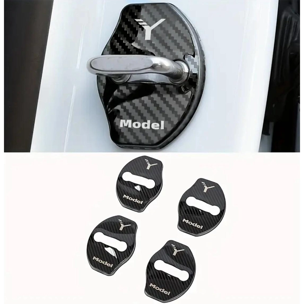 MODEL 3 VE MODEL Y  KARBON FİBER KAPI KİLİT KORUYUCU KAPAK (2017-2023) SET 4 ADET